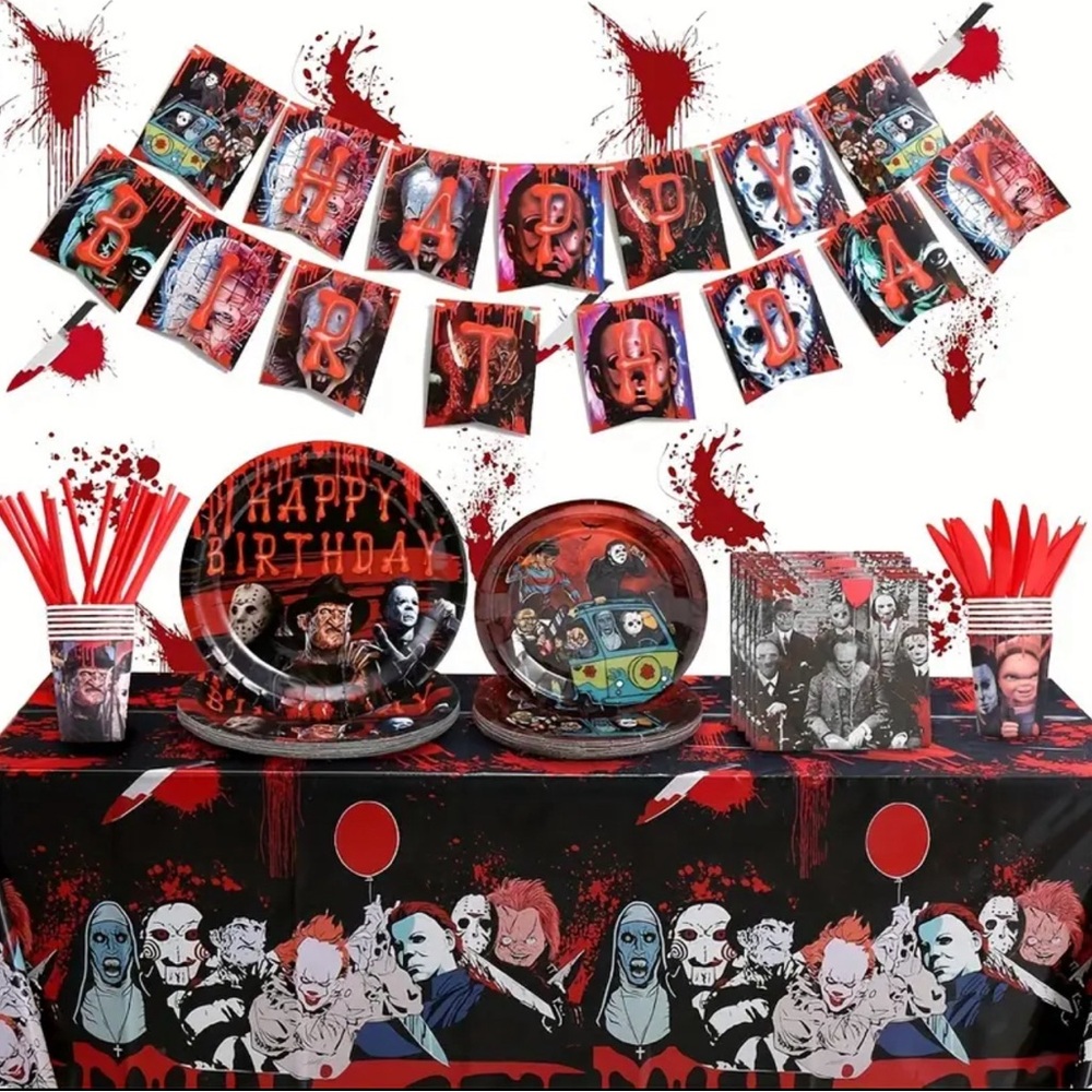 NEW 161 Piece Horror Movie Birthday Supplies Bundle